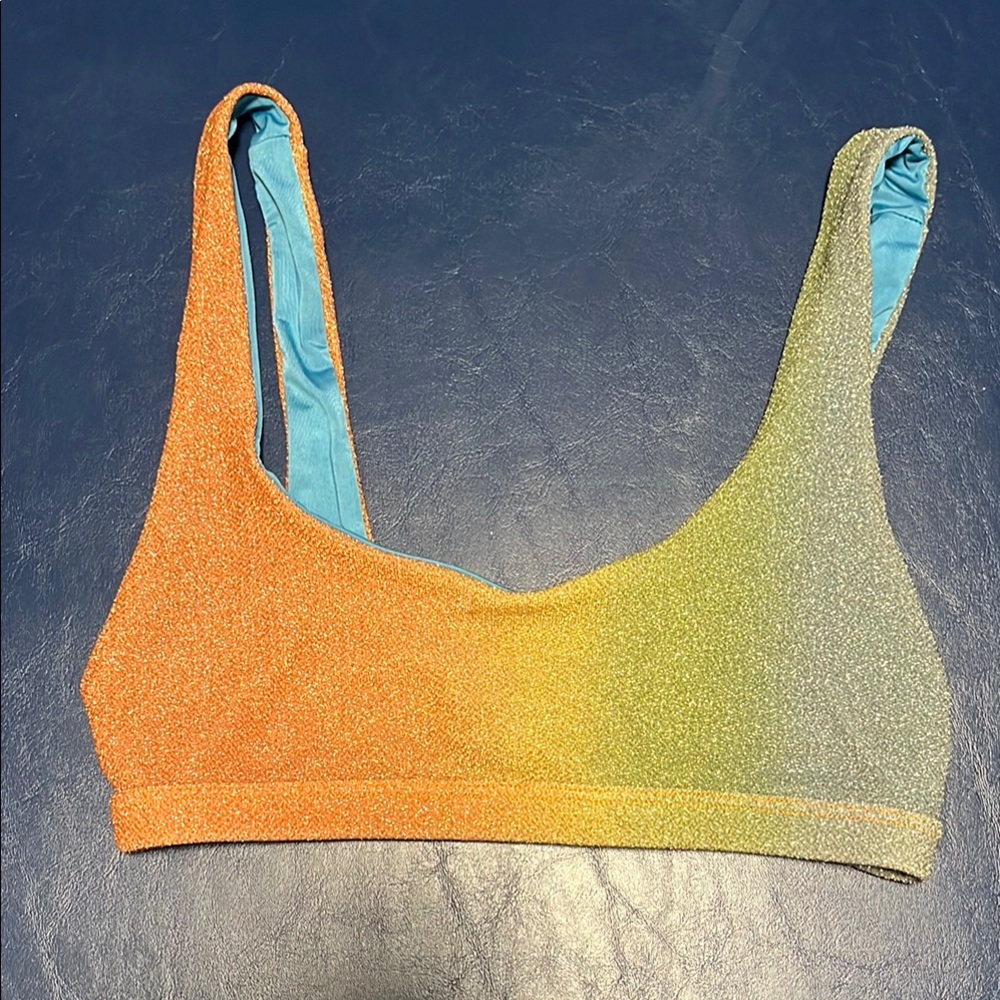 Beach Riot Shimmering Orange and Green Top